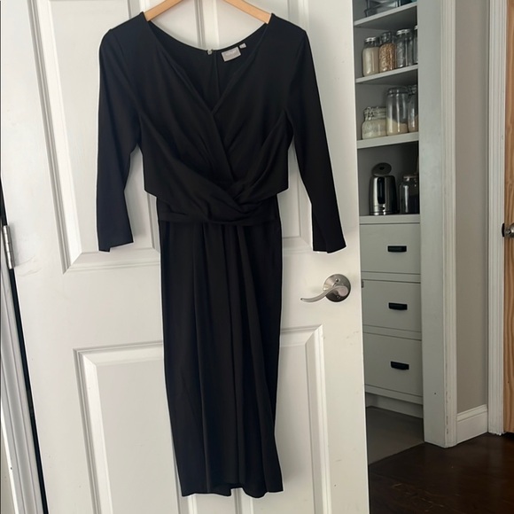 eshakti Dresses & Skirts - eShakti Black Midi Dress Wrap front 3/4 sleeve size Small 6